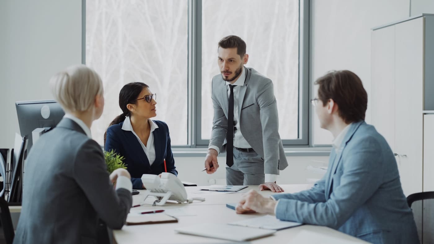 Business leaders in a boardroom discussion